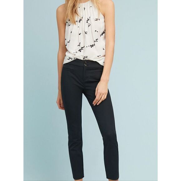 Anthropologie the Essential Slim Trousers Black 10 - Picture 1 of 9
